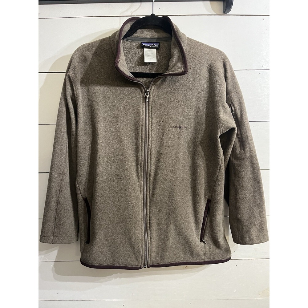 Patagonia Full Zip fleece sweater Jacket women's‎ size Large Brown Crop Sleeve